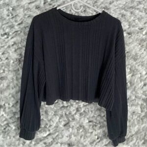 SHEIN Black Ribbed Cropped Long-Sleeve Top